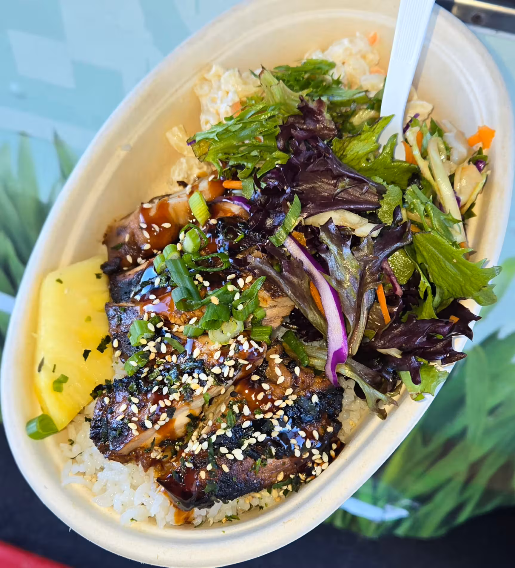Braised BBQ short rib hawaiian rice bowl